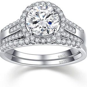 3.45ct CZ Halo Bridal Set - 925 Sterling Silver